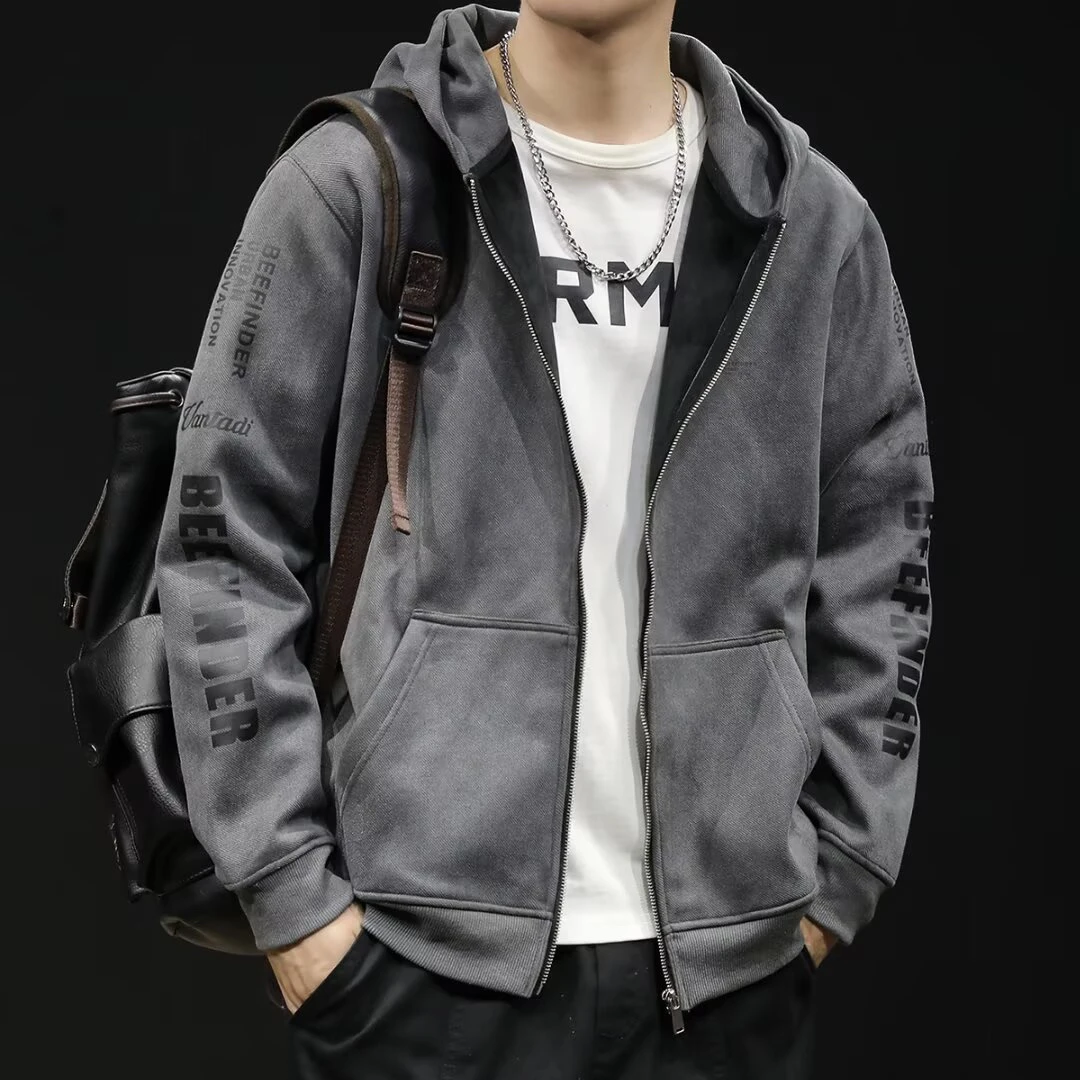 大码300斤拉链开衫卫衣男连帽秋冬男士加绒加厚运动外套男款新款