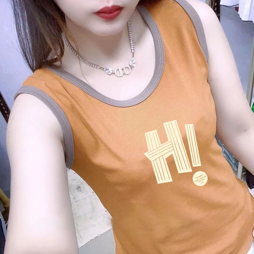 大码纯棉印花无袖背心女夏季修身显瘦白色黑色运动内搭外穿上衣潮