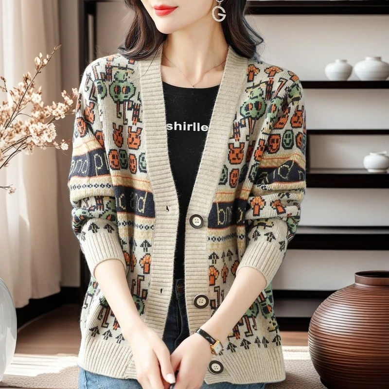 鄂尔多斯市羊绒开衫针织衫女2025年春秋新款洋气女士妈妈保暖外套