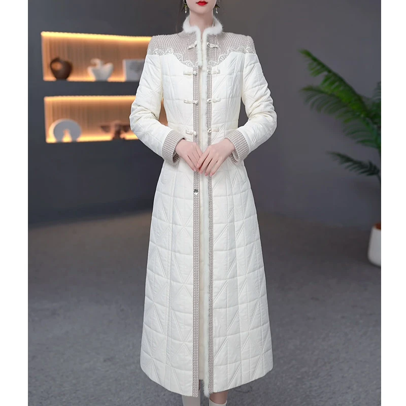 DBF-25B436 新款新中式加厚毛领夹棉大衣减龄妈妈装连衣裙M-5XL