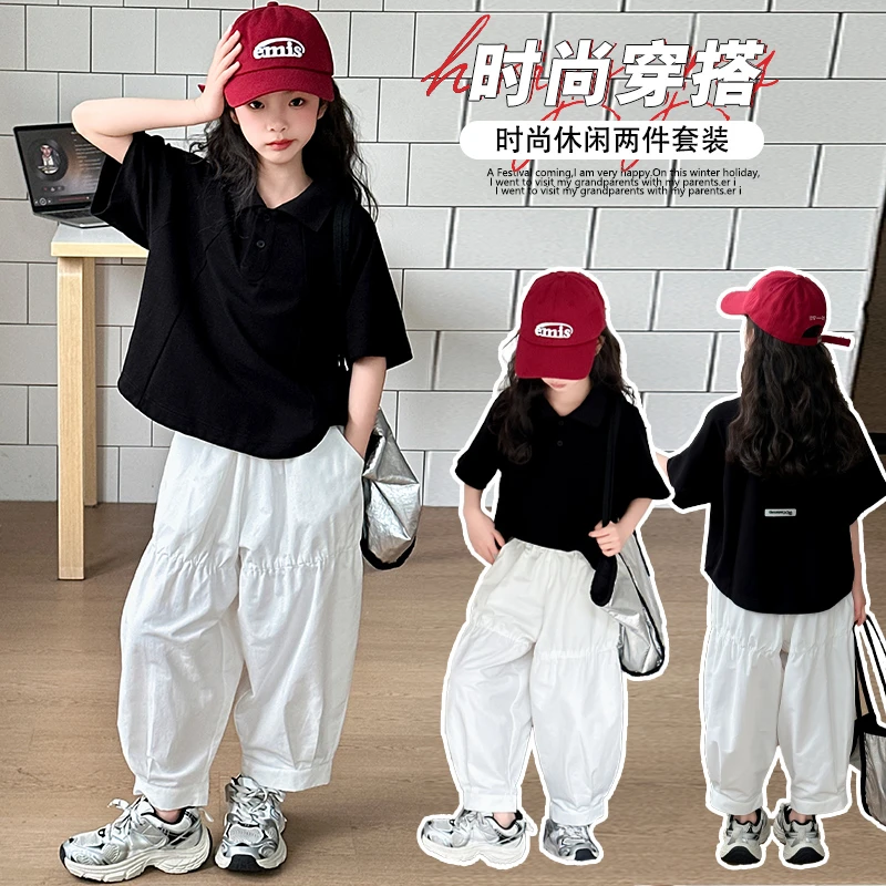 女童夏装套装2025新款洋气女孩时尚短袖中大童韩系休闲宽松两件套