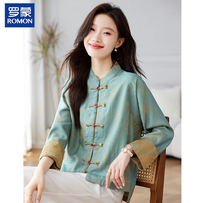 罗蒙新中式妈妈秋装外套中年人盘扣刺绣上衣中老年女新款秋季唐装