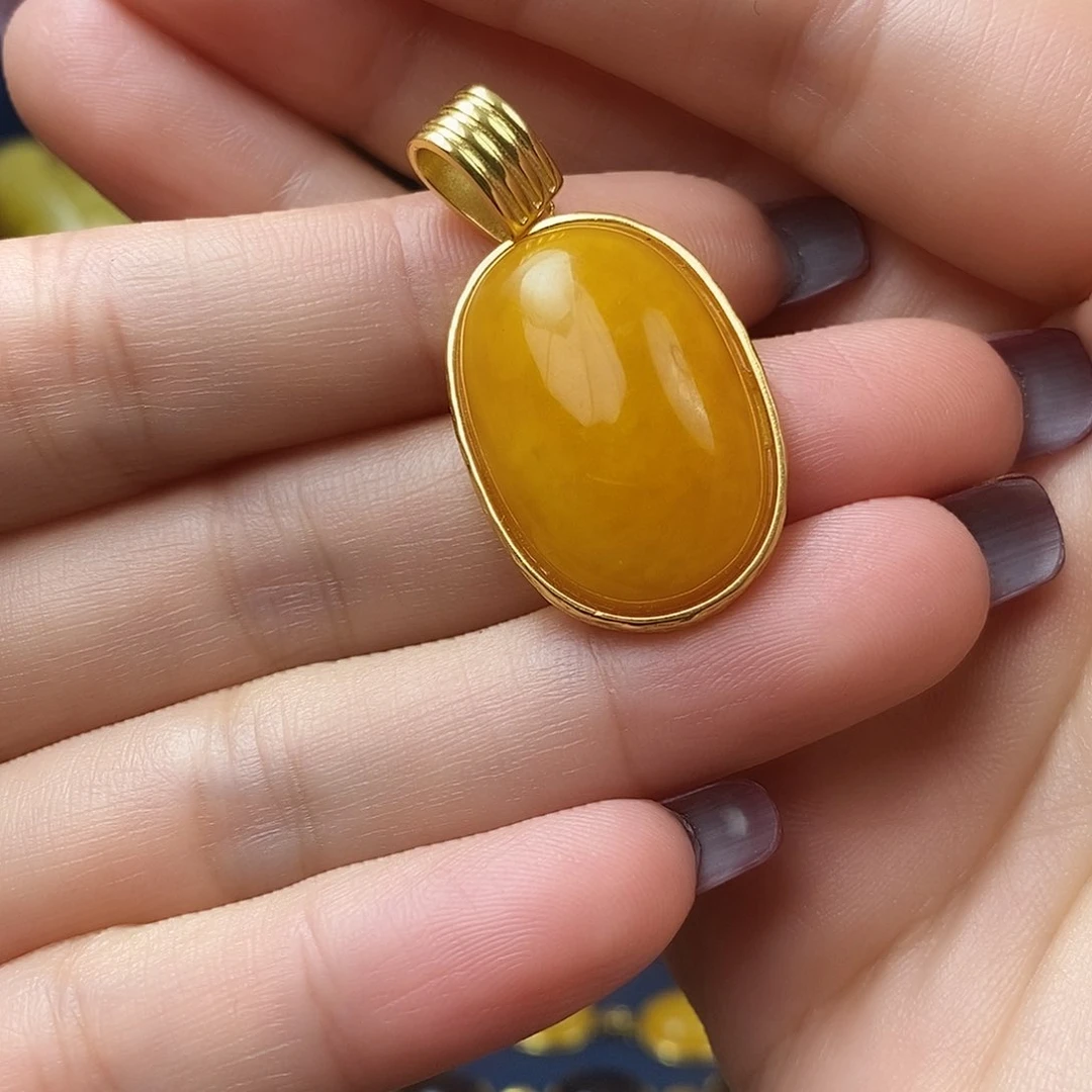 蜜蜡吊坠(不含链)银S925镀金镶嵌