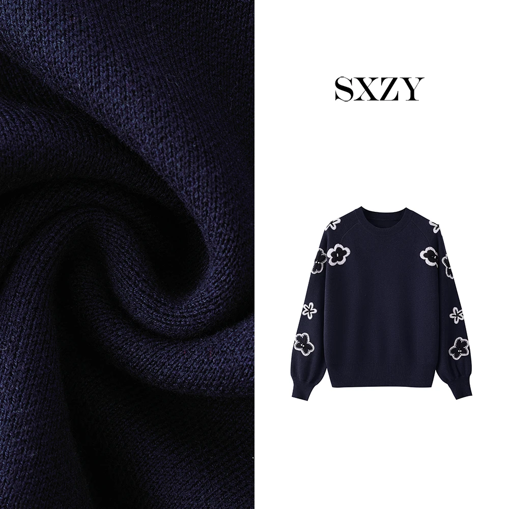 ‘SXZY’【雪绒花】早春时尚设计感显瘦遮肉气质绣花毛衣
