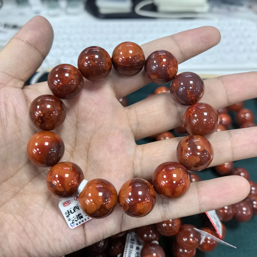 【小刘南红】瓦西南红（云端）牛血火焰纹圆珠手串17mm 多样性发一