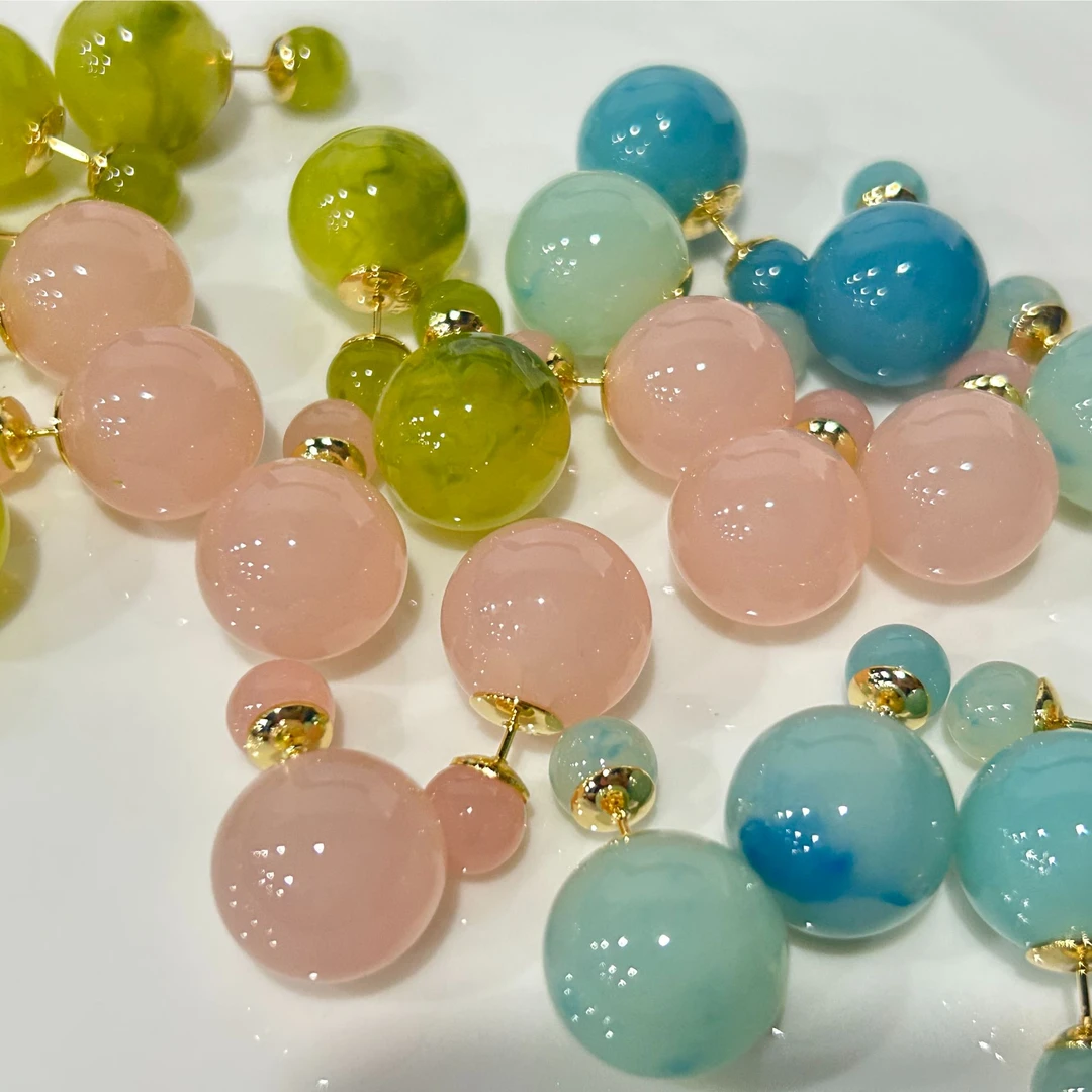 铜合金树脂耳饰  4532西洋中古风 vintage复古珠珠糖果前后戴耳钉