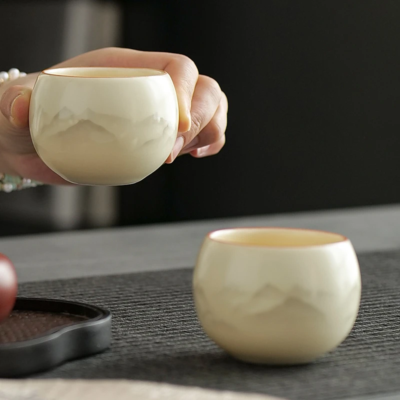 汝窑水墨主人杯个人专用杯用会客泡茶杯陶瓷品茗杯单杯礼盒装送礼