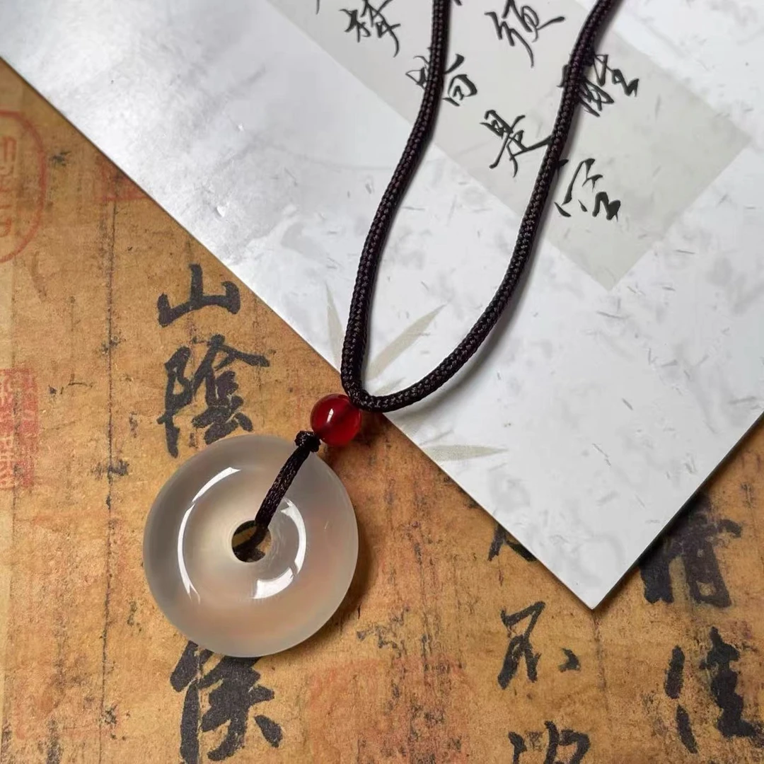 天然玛瑙平安扣吊坠批发白冰玉髓如意转运势玉石项链女