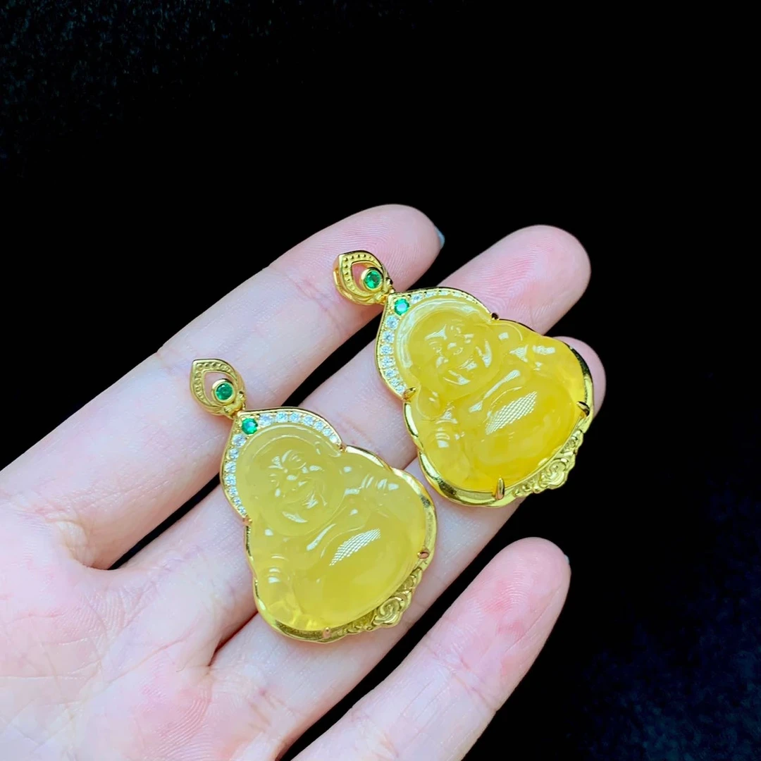 【小宝珠宝】T42338-K S925银蜜蜡吊坠-多样性发一件-24x21mm（商城）