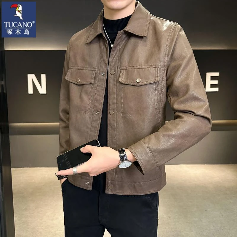 高端皮衣外套男士秋季2025新款痞帅翻领男装韩版修身机车皮夹克