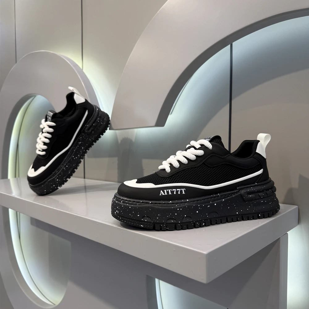 隐形增高2025男士休闲百搭舒适网面休闲鞋厚底增高时尚个性男鞋