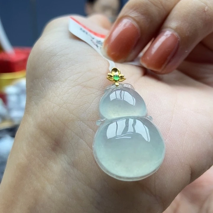 翡翠18K金镶嵌颈饰吊坠7