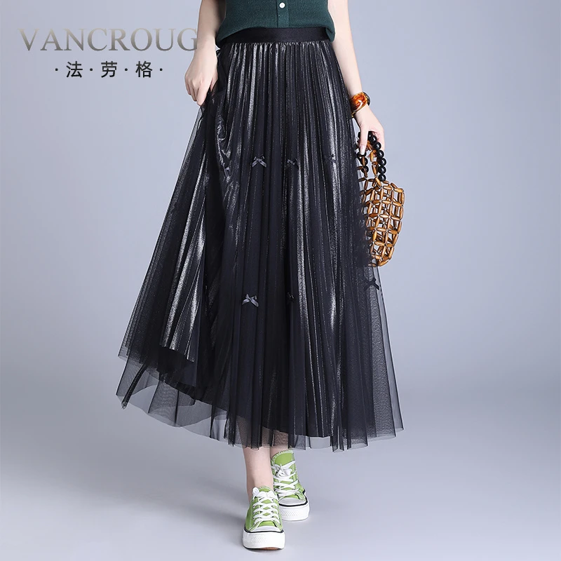 法劳格两面穿网纱百褶裙半身裙女春夏2025新款高腰显瘦垂感纱裙