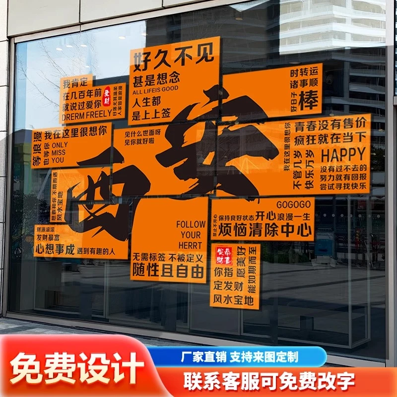 城市名定制网红打卡拍照区布置玻璃橱窗装饰门口吸引人静电贴纸画