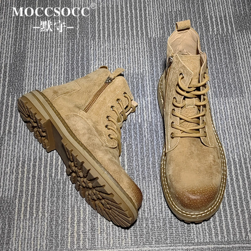 MOCCSOCC马丁靴男时尚潮流复古休闲鞋厚底增高短靴户外百搭大黄靴