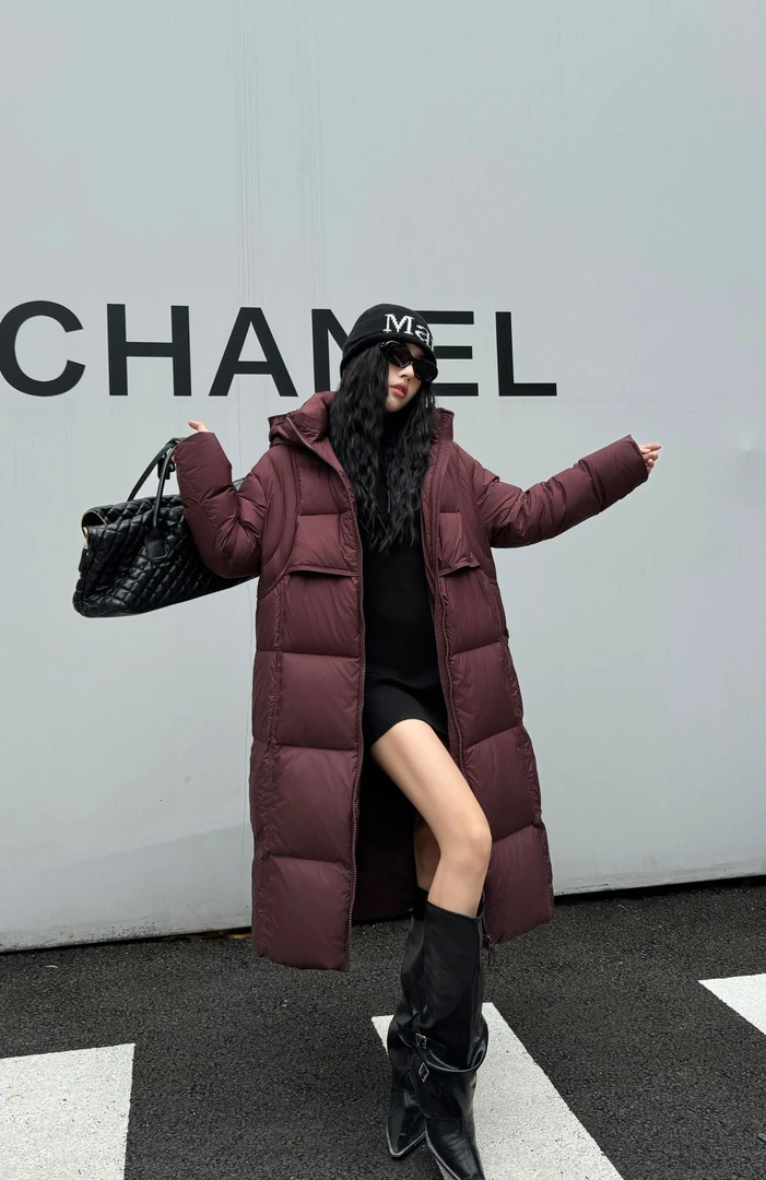 88026红色长款女款羽绒服时尚百搭90白鸭绒冬季保暖休闲加厚