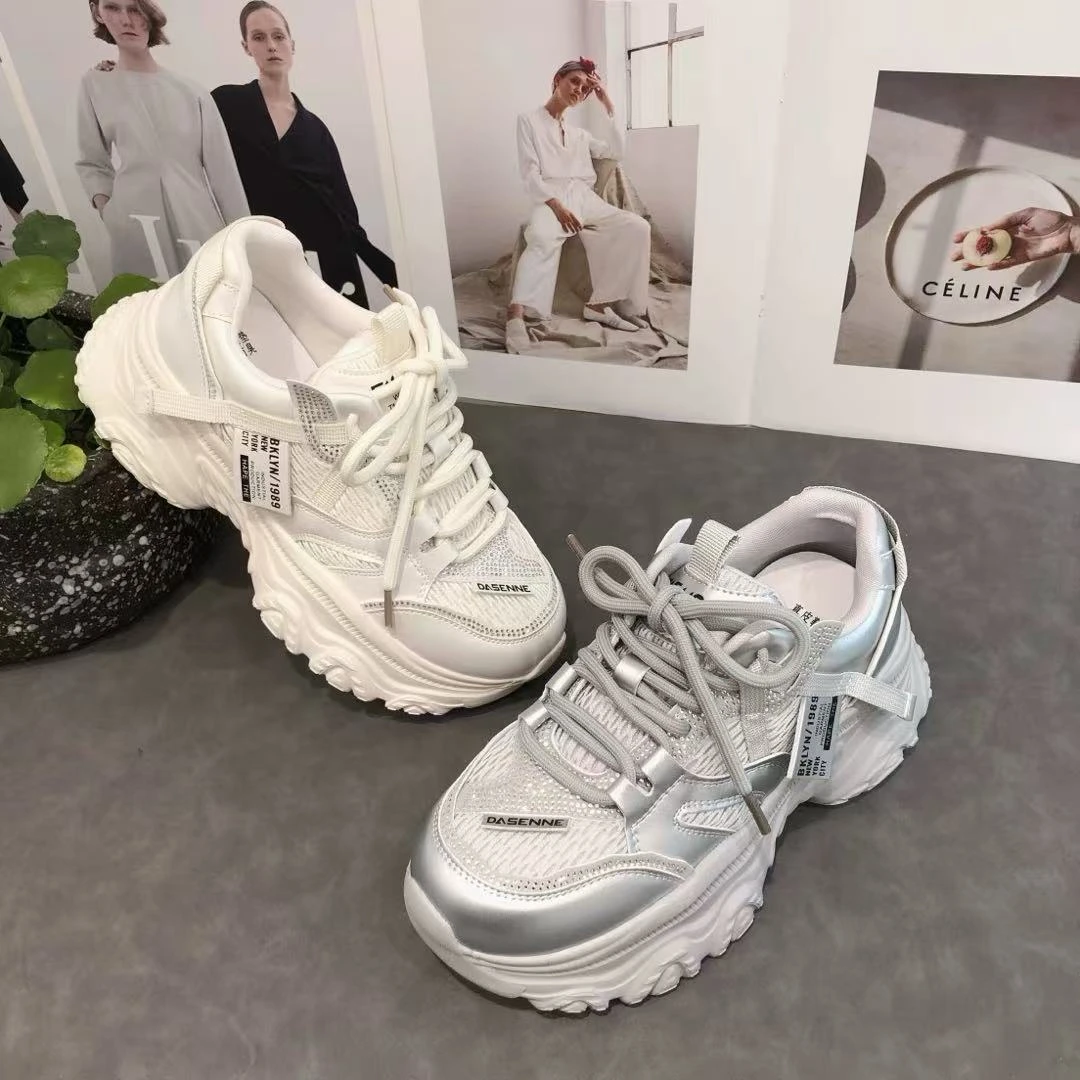 356023#厚底老爹鞋运动风透气时尚休闲鞋系带女士小白鞋夏季