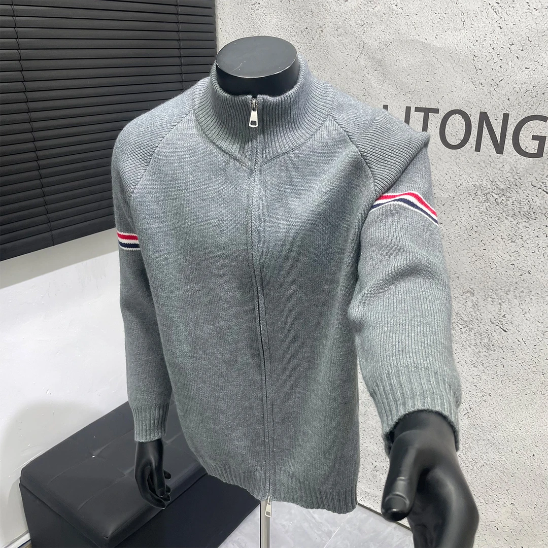 K先生男装店 条纹立领拉链常规款不褪色开衫针织毛衣休闲百搭冬季