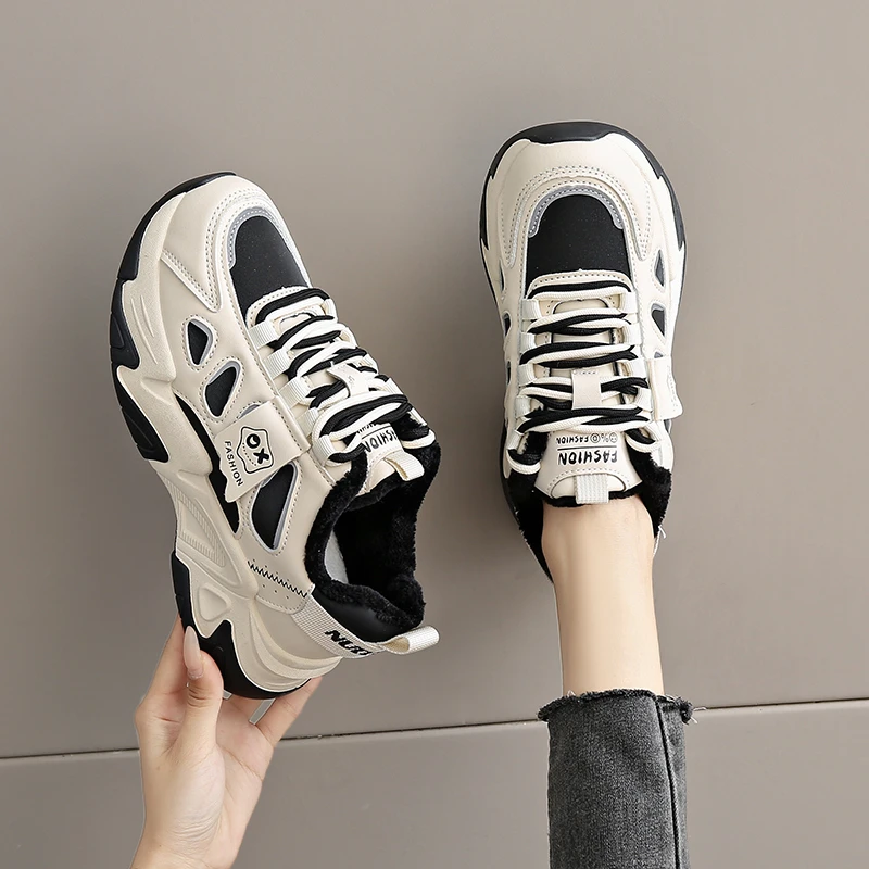 雅麦斯真皮老爹鞋子女款2025年新款春秋爆款显脚小码34运动休闲鞋