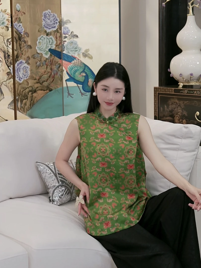 Betty Bairn【传承/木槿黛】高定系列花萝香云纱无袖上衣25B-BW309