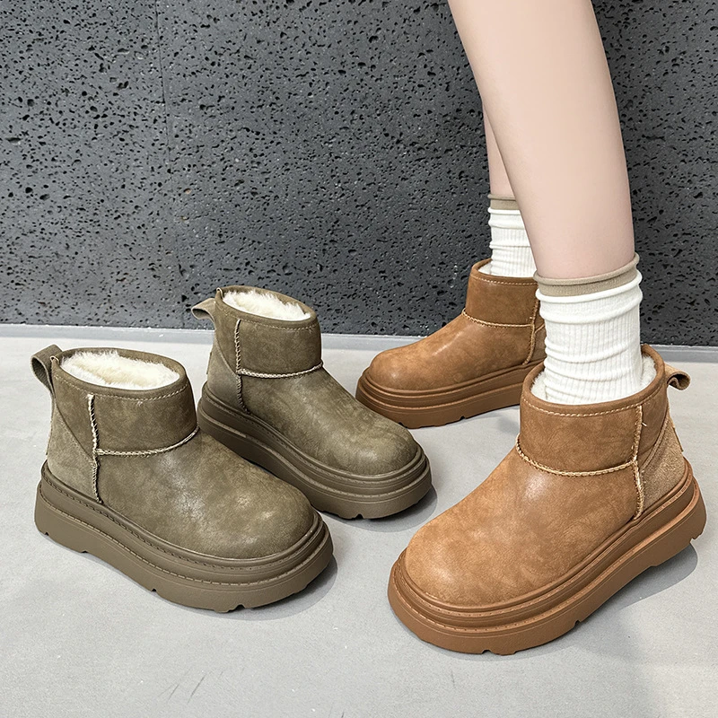 复古厚底雪地靴女秋冬季新款加绒保暖马丁靴2025冬季短靴防滑棉鞋