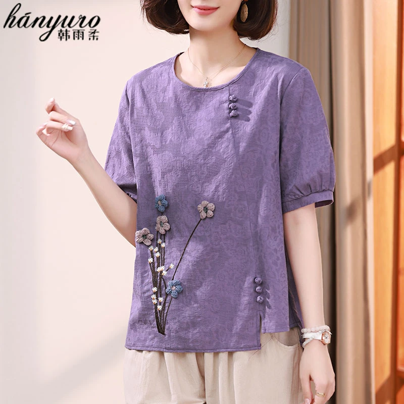 新中式妈妈夏装套装2025新款中老年女装气质短袖t恤夏季洋气上衣