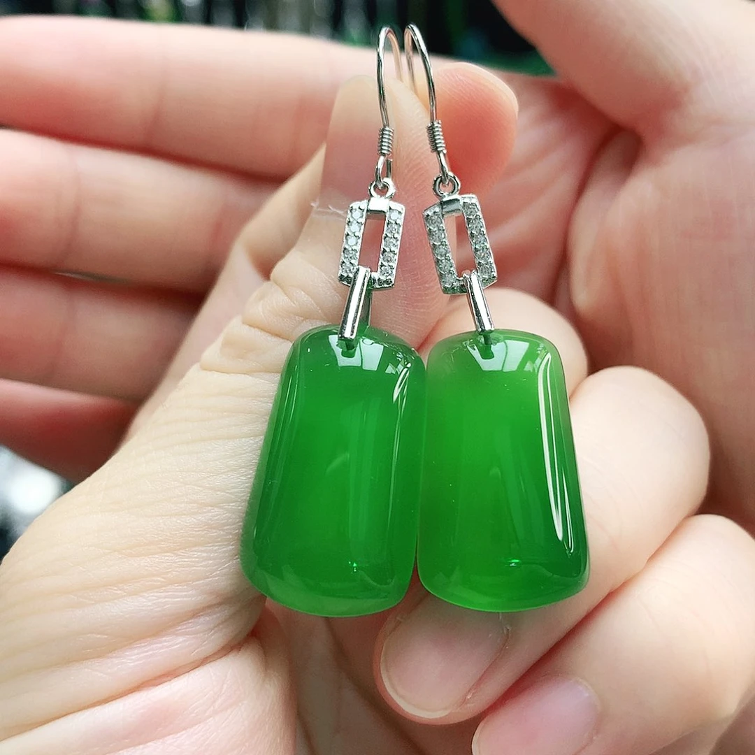 玛瑙/玉髓耳钉银S925镶嵌