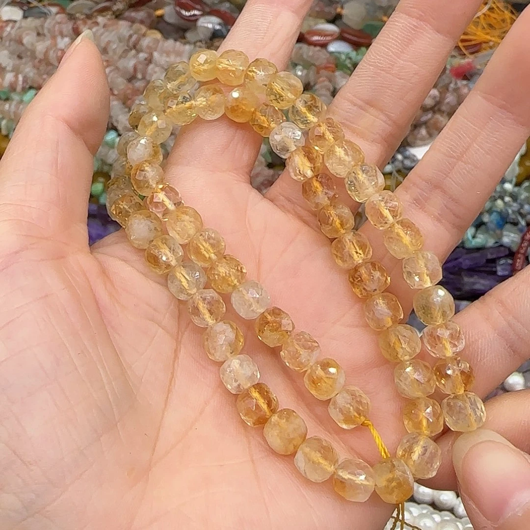 合金玛瑙/玉髓珠宝半成品黄水晶6mm方糖一条