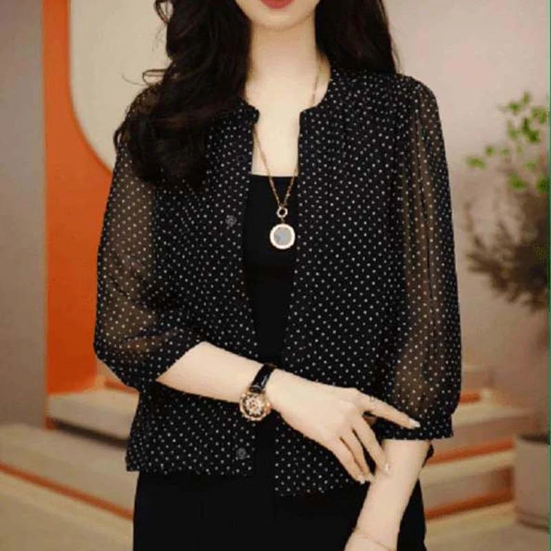 2025夏季衬衫显瘦开衫设计感休闲宽松遮肉长袖上衣时尚雪纺衫W352