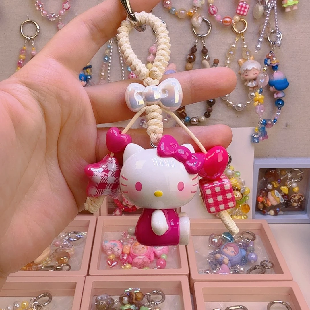 玫红色kt手机链钥匙扣