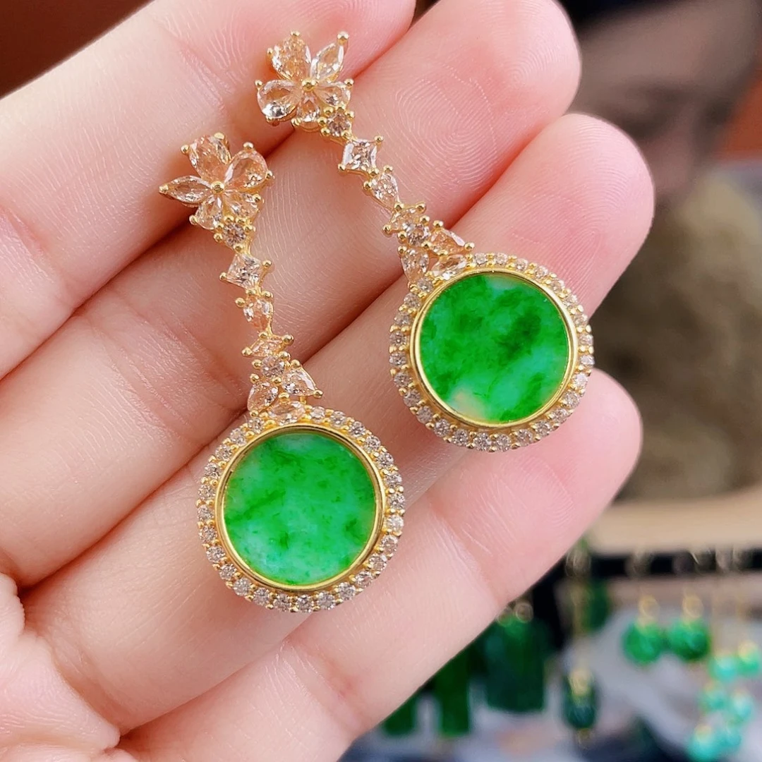 翡翠银S925镶嵌耳饰