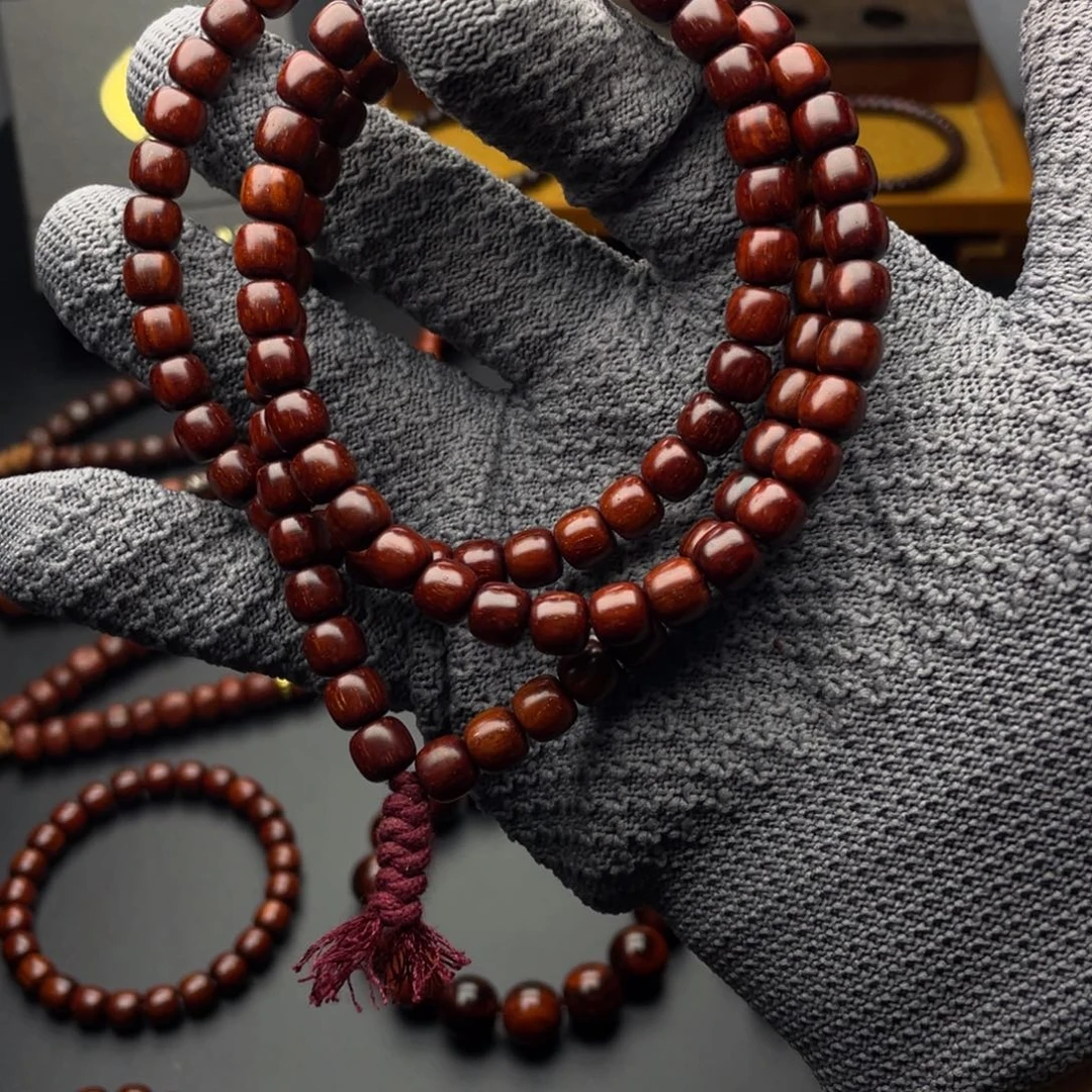 健***石手串/手链小叶紫檀精工无胶膜老型珠108颗