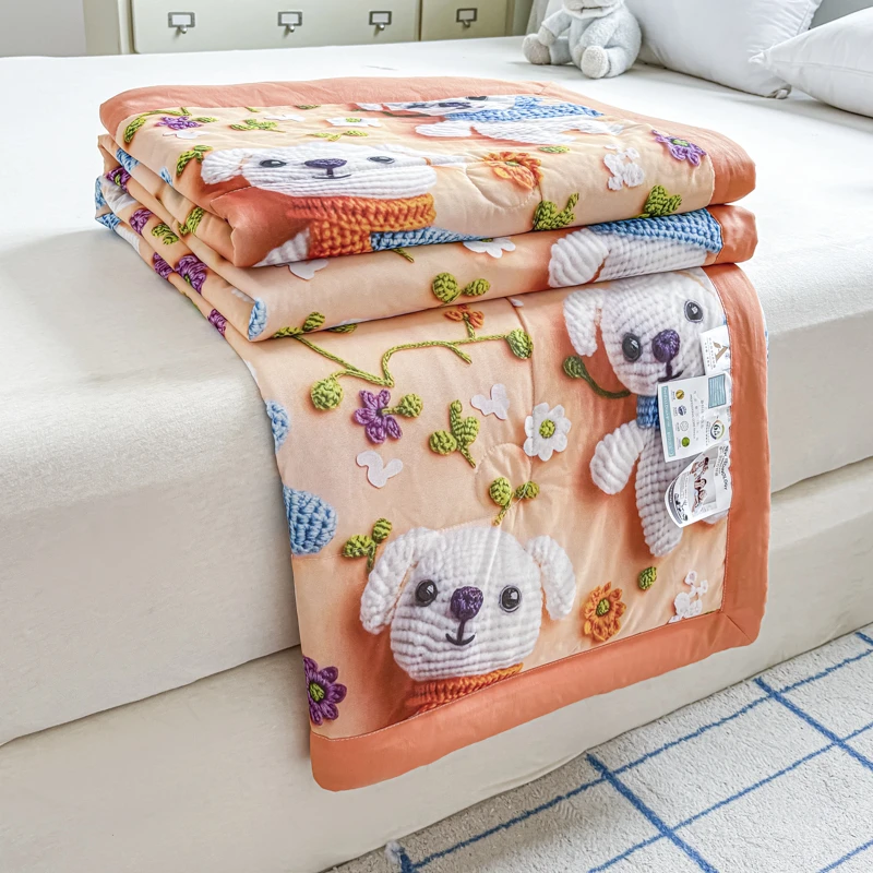 A类母婴级6D数码印花锦氨凉感丝夏被单双人夏凉被机洗冰丝空调被v