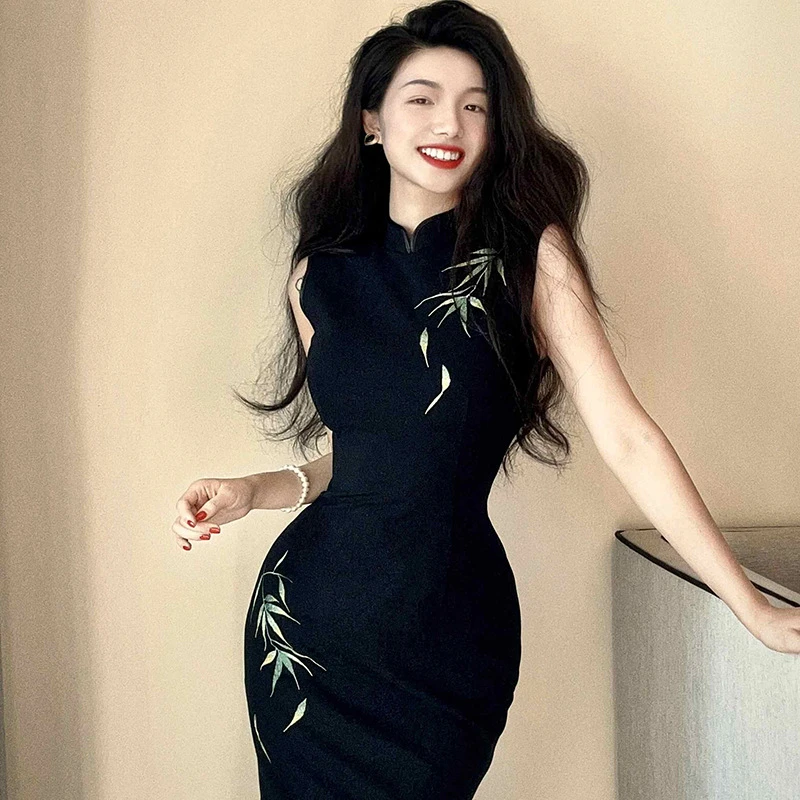 温婉大方~画报夫人复古新中式刺绣港工旗袍弹力时尚气质后妈裙