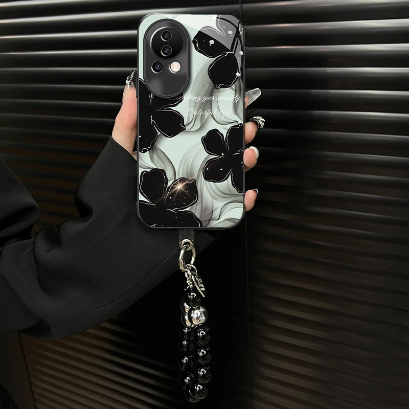 适用【华为nova12】钛灰电镀玻璃壳水墨花ins风网红创意手机壳女款