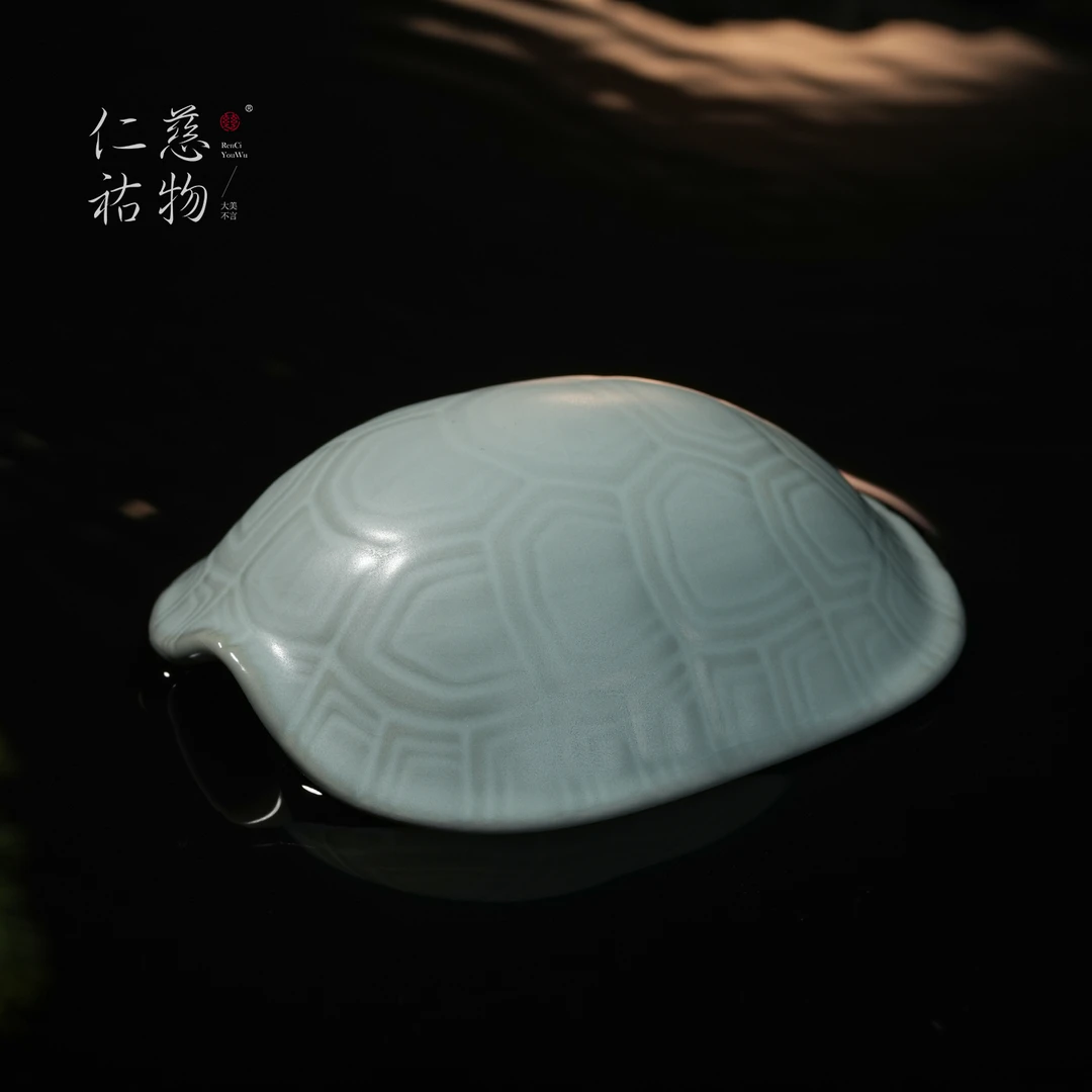 汝窑灵龟茶则茶宠摆件汝瓷茶玩茶道配件茶桌茶几桌面装饰青瓷礼物