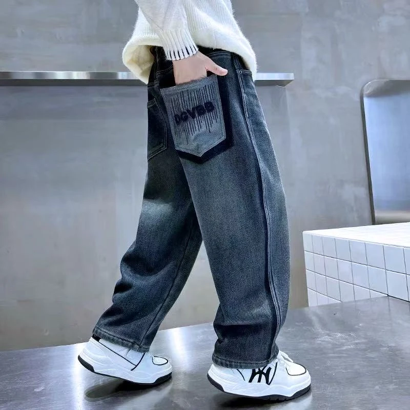 【海涛大叔】儿童立体绣牛仔裤25春秋潮酷范设计师版牛仔裤-8819  Y