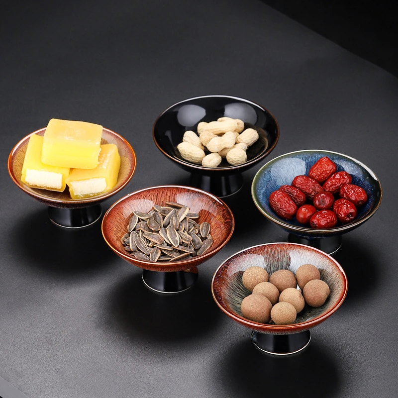 钧窑窑变茶点盘陶瓷水果糕点盘茶室干果盘精致托盘中式果盘茶具