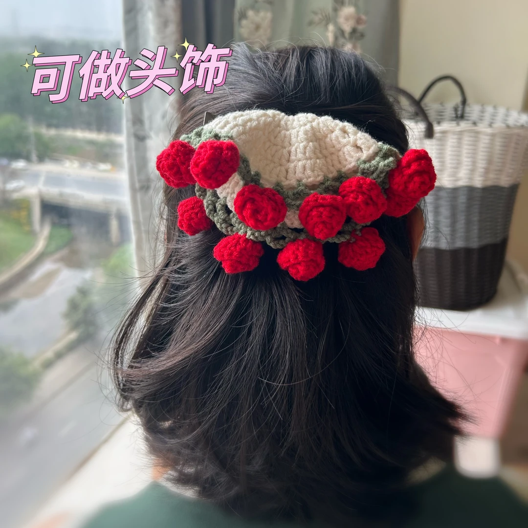 成品手工毛线钩织玫瑰花杯垫可多用