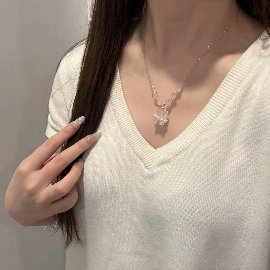 S678 粉晶小熊项链 均有瑕 颜色微差 多样性发一