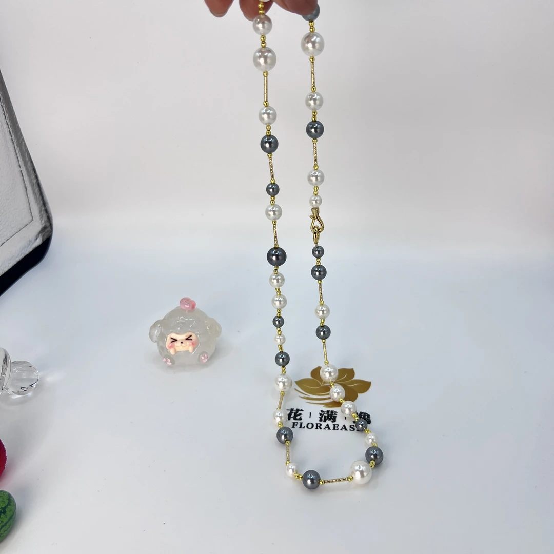 铜合金项链 灰白色铜合金非金属项链仿珍珠项链