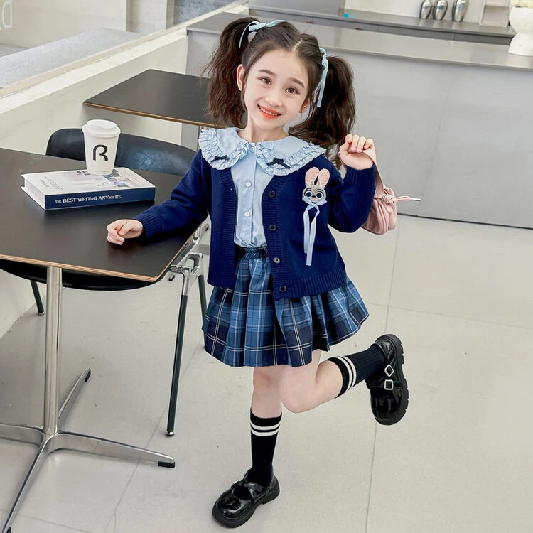 女宝宝学院风jk制服套装秋冬装小女孩朱迪兔子警官开衫外套三件套