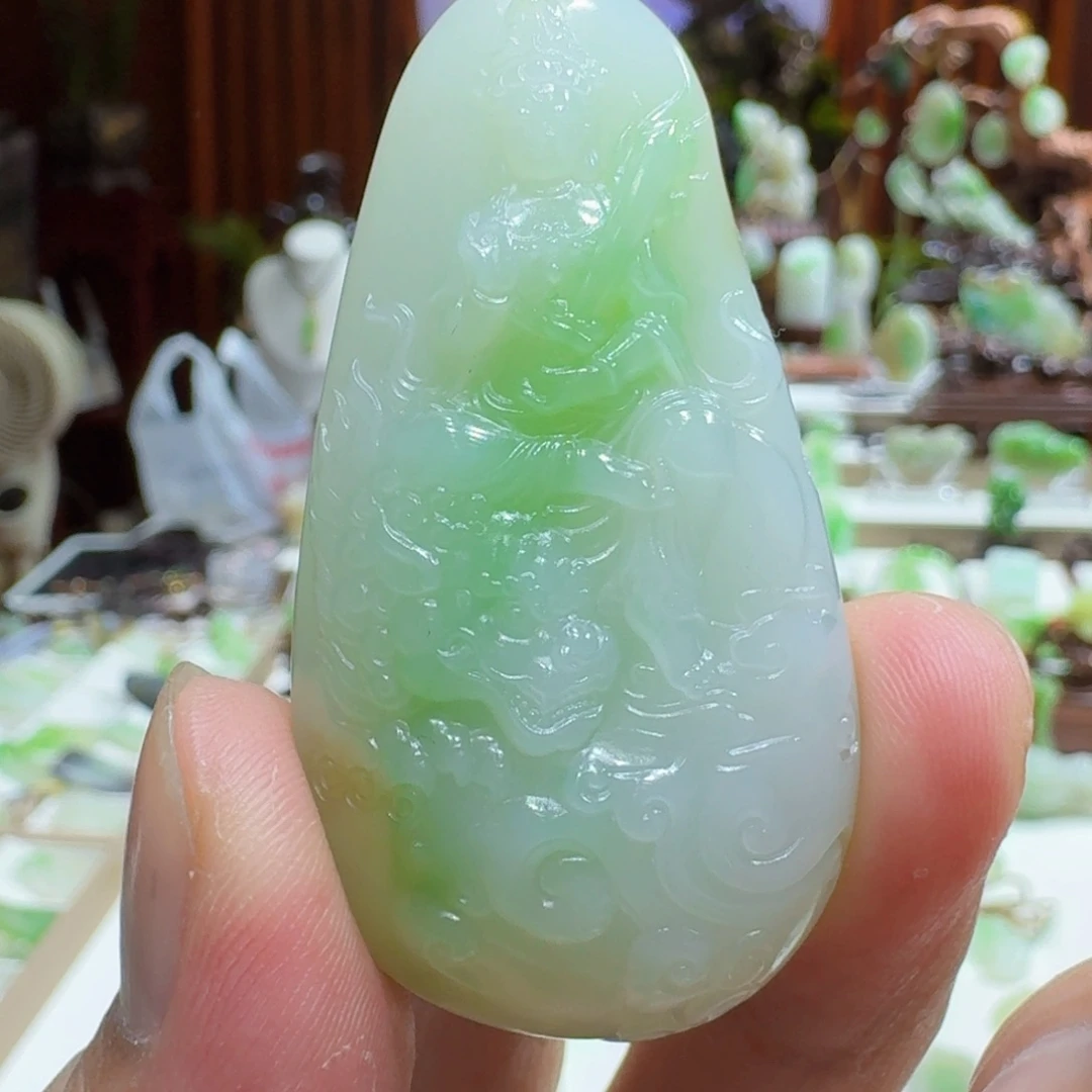 未镶嵌和田玉（翠青玉）挂件和田玉翠青文殊菩萨