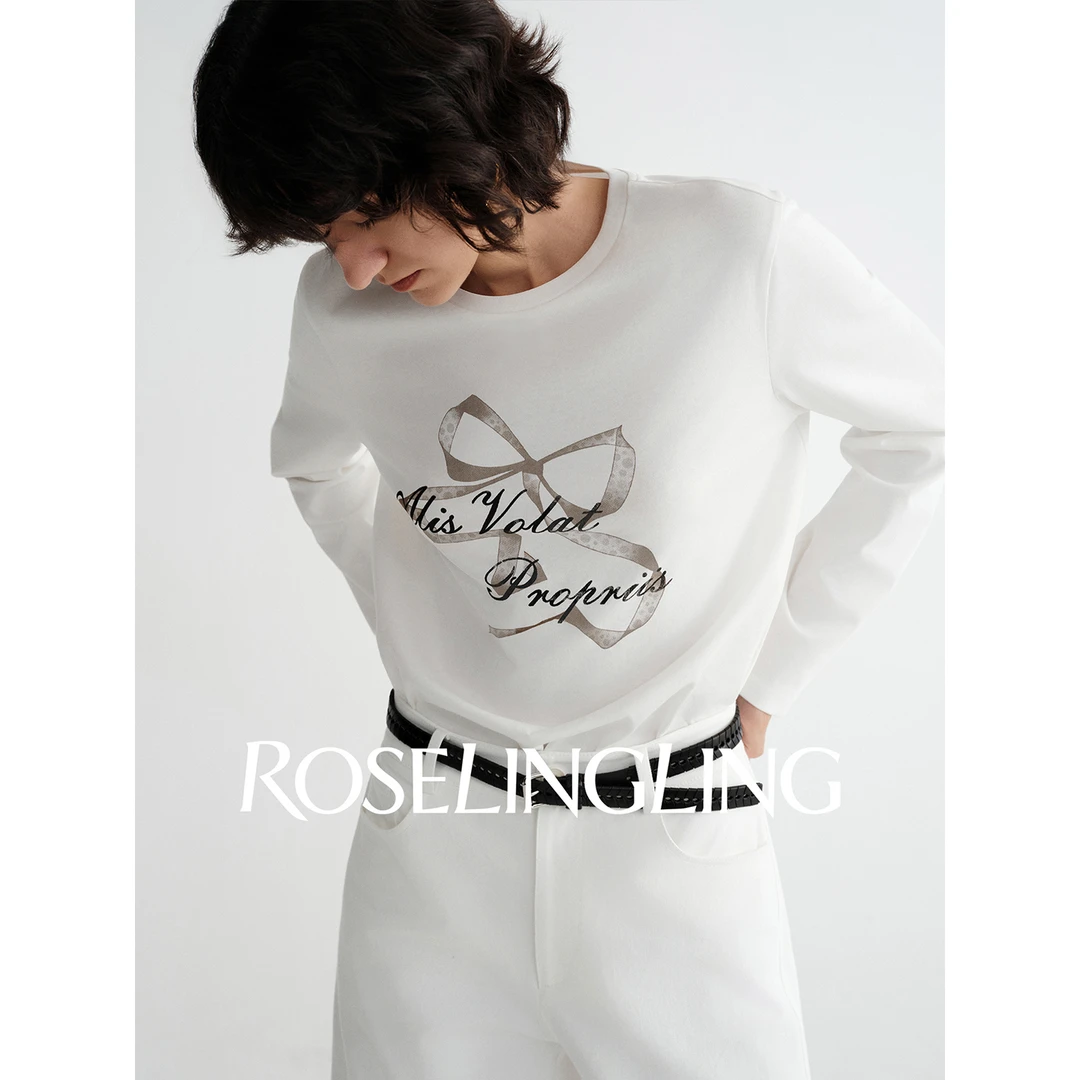 ROSELINGLING【R+轻运动】休闲表达 原创设计蝴蝶字母印花T恤上衣