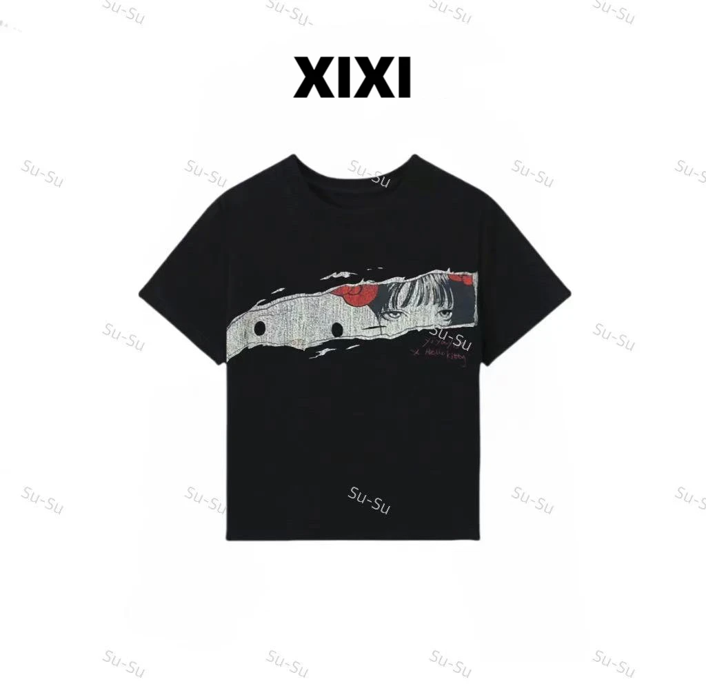 【漫画kt猫】2025新款时尚圆领休闲简约百搭短袖T恤