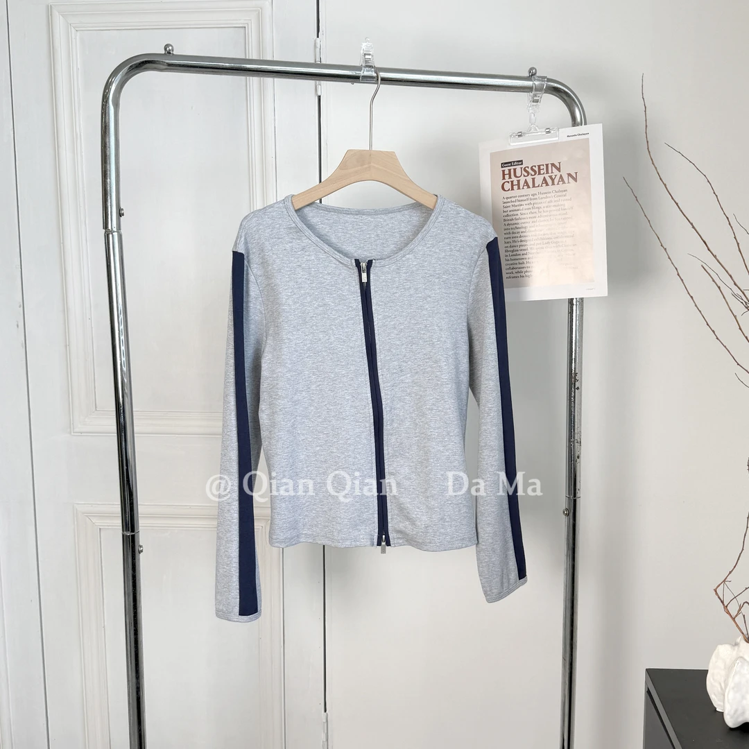 芊芊大码秋季新款双拉链长袖针织开衫显瘦时尚上衣 【FH0065】