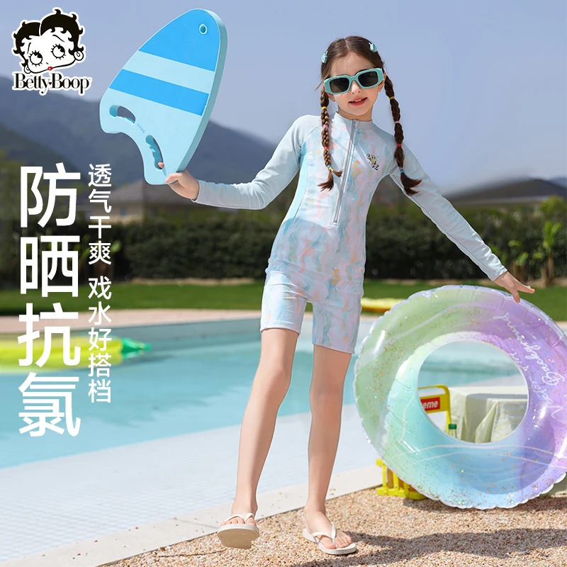 贝蒂童装女童长袖短裤休闲连体泳衣2025年夏季时尚儿童泳装25380