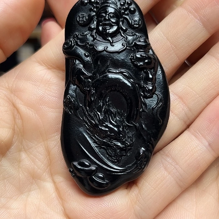 和田玉（墨玉）未镶嵌颈饰玉龙财财