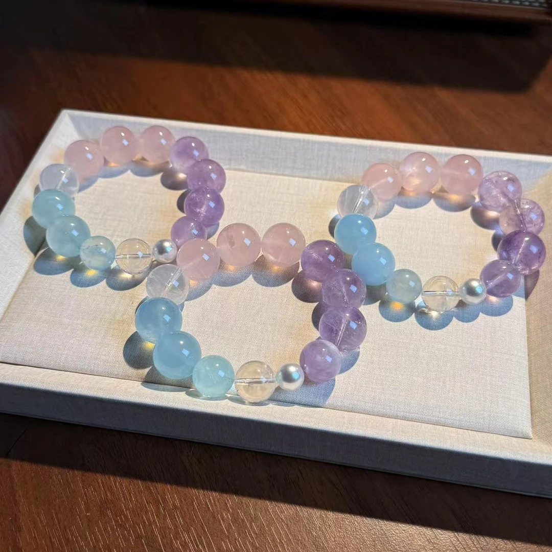 薰衣草紫水晶粉水晶多宝手串手链 颜色微差多样性发其一ZF285