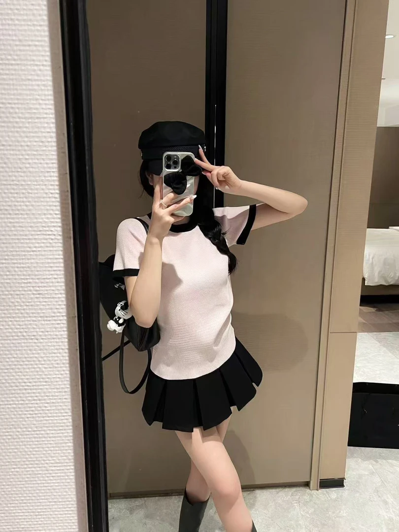 【金豆豆】2025时尚百搭显瘦高定女装毛针织短袖上衣